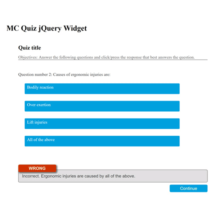 Multiple choice quiz interactive object